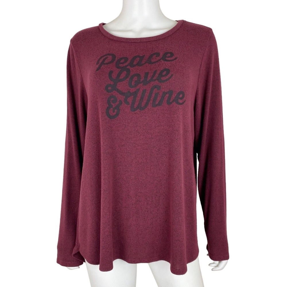Sonoma Peace Love Wine Graphic Burgundy Soft Brushed Knit Pullover